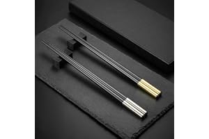 HOPEWEY Palillos de aleación de fibra de vidrio de alta calidad, 2 pares de oro/plata + bandejas, 2 palillos chinos con soporte, reutilizables, aptos para lavavajillas, en elegante caja de regalo