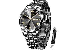 OLEVS Uhren Herren Diamant Business Kleid Analog Quarz Edelstahl Wasserdicht Leuchtdatum Zweifarbig Luxus Casual Armbanduhr Geschenke für Männer