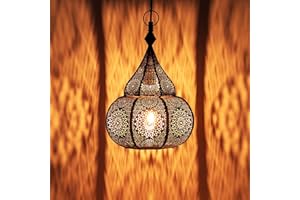 MARRAKESCH ORIENT & MEDITERRAN INTERIOR Ilham Marokańska lampa, lampy sufitowe, duża czarna oprawka, E27, orientalny styl vintage, wisząca lampa, arabska dekoracja domu, oświetlenie, wiszący żyrandol, do salonu, sypialni lub kuchni, 40 cm