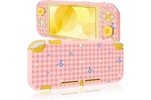 DLseego Protective Case for Switch Lite,Flower Printing Hard PC Full Protection Shell Cover Anti Scratch Skin with 2PCS Thumb Grip Caps,Pink