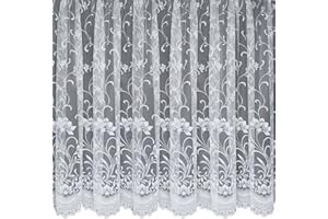 Silverthorn SOFT FURNISHINGS ELLA – A Stunningly Beautiful Floral Net Curtain – Sold by the Metre. (137cm drop / 54 inch drop)