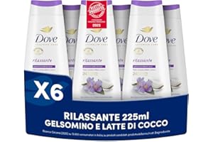 Dove Bagnoschiuma Rilassante, Bagnodoccia Idratante, Formula Delicata sul Microbioma della Pelle, con Agenti Idratanti Vegetali, Senza Solfati SLES, Bagnodoccia Uomo e Donna, 6 Pezzi da 225 ml