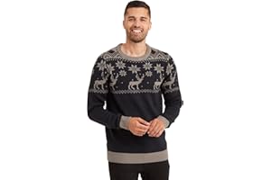 Snuggaroo Mens Reindeer Knitted Nordic Fair Isle Christmas Xmas Jumper