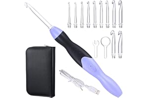 CHUANGDI 11 Dimensioni Uncinetti Luminosi Set Uncinetto Ricaricabile Ganci per Uncinetti Luminosi con Custodia Teste Intercambiabili da 2,5 Mm a 8 Mm per Forniture Artigianali (Viola-Nero)