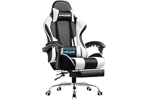 ‎GTPLAYER GTPLAYER Gaming Stuhl Bürostuhl Massage Gaming Sessel Ergonomischer Gamer Stuhl mit Fußstütze, Kopfstütze Massage-Lendenkissen, Gepolstert Gaming Chair, Drehsessel, weiß
