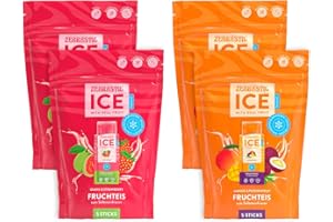 ZEBRASTIC Zebra ICE veganes Eis ohne Zuckerzusatz, Probierpaket 20 Stück | Früchtpüree Wassereis zum Einfrieren | Vegan - Glutenfrei - Lactosefrei | 10x Guave&Erdbeere, 10x Mango&Passionsfrucht