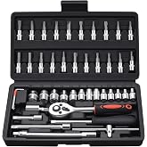 XxinXrong 46 Pcs 1/4 Inch Drive Socket Set, Quick Clamp Socket Set with Reversible Ratchet for Home Car Repair