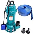 1100W Submersible Dirty Water Pump Grinder Sewage Well Septic Flood Sewage Sump (1100W Pump + 50m Blue Hose)