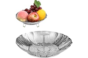ABOHU Cestello per Cottura a Vapore, Inserto per Cottura a Vapore Regolabile in Acciaio Inox (18 cm-28 cm), Cucina Cestino a Vapore Pieghevole con Manico Telescopico, per Il Pesce di Cottura, Seafood