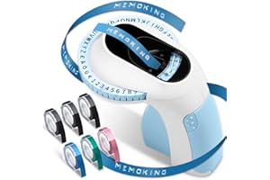 Memoking Emboss Label Maker with 6 Rolls of 3/8" (9mm) Emboss Tapes-E975 3D Embossed Label Maker Machine, Handheld Label Embossing Machine, Vintage Label Maker for Home, Office and DIY (Blue)