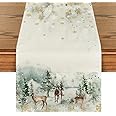 Artoid Mode Watercolor Deer Trees Snowflakes Christmas Table Runner, Seasonal Winter Xmas Kitchen Dining Table Decoration for Home Party Decor 40x140 cm