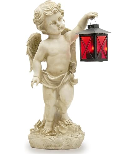 Angelo Da Giardino Con Luce Solare LED Engel NF86335, 42 Cm, Bianco Antico, Per Interni Ed Esterni, Resistente Alle Intemperie