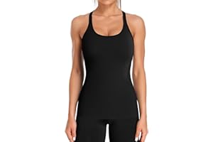 ATTRACO Ribbed Workout Tank Tops for Women with Built in Bra Tight Racerback Scoop Neck Athletic Top