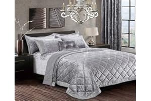 Householdfurnishing 3 Piece Crushed Velvet Bedspread/Comforter with pillow Shams (Santiago/Silver, King)