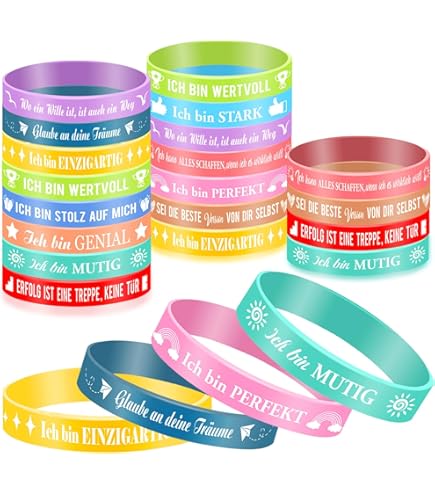 24 Stück Motivationsarmbänder Silikon - Positive Sprüche Für Kinder & Erwachsene
