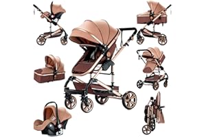 Prokoke Carrito Bebe 3 en 1, Carrito Bebe con Empuje Reversible de Dos Vías, Carro 3 Piezas con Estructura de Aleación Aluminio, Cochecito Tres Piezas Para Recién Nacidos (739 Beige)