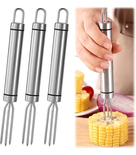DOPENSPI 4er Set Pellkartoffelgabeln Mit Sicherheitskappen – Edelstahl Dreizack Maisgabel Grillzubehör