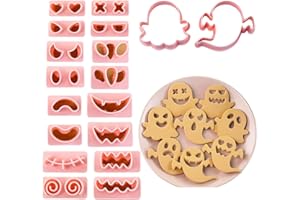 CRETHINKATY Lot de 10 emporte-pièces d'Halloween en plastique 3D pressables en forme de fantôme d'Halloween - Tampons Grimace Specter avec expressions remplaçables.