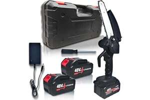 BYCZONE Cordless Mini Chainsaw, 6 Inch Electric Handheld Chain Saw with 2 Rechargeable Batteries, Portable Battery Powered Saw with Security Lock for Wood Cutting Tree Trimming Gardening Camping