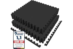 ‎AIRHOP AIRHOP 12 Matten 60x60x1,4cm Extra Dicke robuste Gummierte, rutschfeste Puzzlematte, geeignet für Fitnessstudio und Heimfitness, schwere Trainingsbelastung, bodenschutzmatte Fitness, Schwarz