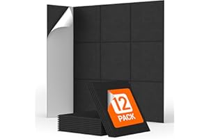 TONOR Lot de 12 Panneau Acoustique Mural Autocollante, 30 x 30 x 0,9cm Panneau Acoustique à Haute Densité, Mousse Acoustique Isolant Phonique pour Studio, Bureau, Chambre, Salon, Noir