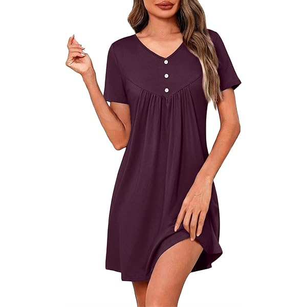 Litherday Nachthemd voor dames, korte mouwen, nachtjapon, nachtkleding van 95% katoen, loungewear, negligé, korte mouwen, slaapshirt met 2 zakken, wijnrood wit-3, XXL Litherday Nachthemd voor dames, korte mouwen, nachtjapon, nachtkleding van 95% katoen, loungewear, negligé, korte mouwen, slaapshirt met 2 zakken, wijnrood wit-3, XXL