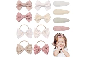 W Rxkiocs 12 st hårklämmor och rosetter för baby – nyfödd till småbarn – rosa och vit – rosett hårklämmor och pannband – hårt