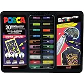 POSCA - Mitsubishi Pencil - Groovy Colours Metal Case - Set of 20 Acrylic Paint Markers - with Neon Metallic Glitter Colours