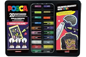 uni-ball Caja metálica de 20 rotuladores Posca Groovy Colours 1MC/3M/5M,colores surtidos