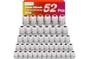 52 Stück Kabelverschraubung Set, Gorffy IP68 Kabeldurchführung Wasserdicht M12 M16 M20 M25, Kabelverschraubungen für Outdoor Garten Schaltkasten Abzweigkasten, Kunststoff Nylon Kabeldurchführungen