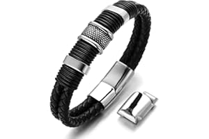 HALUKAKAH Enfants ● Solo Junior ● Garçon Bracelet Cuir Véritable 6-12+3 Ans Titane Acier Fermoir Magnétique Taille Ajustable 18-19.5cm Boîte-Cadeau Gratuit