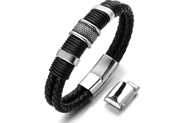 HALUKAKAH Enfants ● Solo Junior ● Garçon Bracelet Cuir Véritable 6-12+3 Ans Titane Acier Fermoir Magnétique Taille Ajustable 18-19.5cm Boîte-Cadeau Gratuit