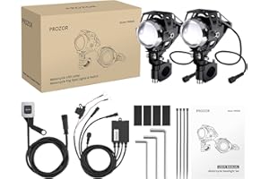 PROZOR 2PCS U5 Phares Avant 360 ° Réglage 15W 3000LM avec Commutateur IP65 Étanche&Scellé Phares Antibrouillard LED Projecteur pour 12/24V Moto