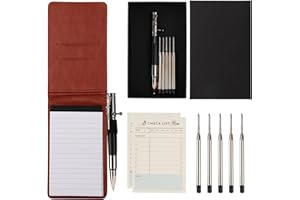SMOOTHERPRO Mini porte-bloc-notes format de poche 9 pièces comprenant un stylo à boulon 5 recharges 50 feuilles de papier pour cahier 60 feuilles de listes 60 feuilles de planificateur Marron(MN135BN)