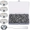 325 Pcs Sealing Wax Beads Sticks Set, Octagon Wax Seal Set with 4 Pcs Tea Candles, Wax Melting Spoon, for Wax Seal Stamp, Letter Beads (Silver)