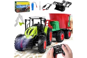 Charmofun Trattore radiocomandato Bambino, Trattore RC con Betoniera e Illuminazione, 2.4GHz, Regalo per Bambini da 3 Anni e Più