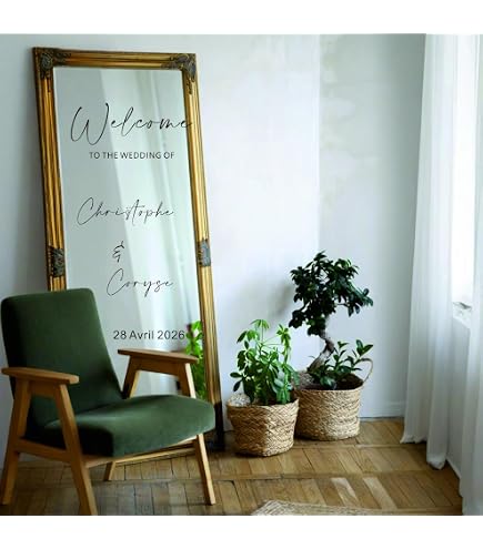 Pegatina De Vinilo Personalizada Para Espejo De Boda - Decora Con Nombres Y Fecha