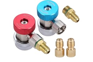 GOHANTEE Raccords adaptateurs R134A, Connecteur rapide ajustable R134a haut/bas, kit de conversion de tuyau de jauge de collecteur de fréon AC, 1/4 SAE HVAC avec adaptateur en laiton 1/4'' femelle 1/2 mâle