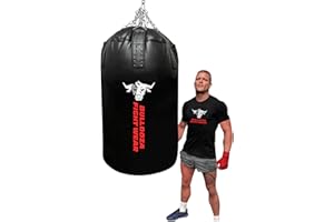 BULL DOZA FIGHT WEAR Saco de Boxeo autollenable para Trabajo Pesado - Saco de Boxeo con Cadenas Colgantes, Giratorio, mosquetones (Negro)(3.5FT XXL Jumbo Tank)