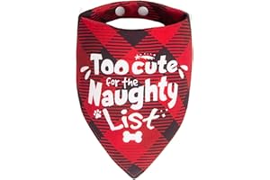 ICEMOOD Christmas Dog Bandanas Naughty & Nice Idea Funny Holiday Stocking Pet Scarf Gifts - Too Cute for the Naughty List, Red Plaid, Extra Large Breed, 75lbs+
