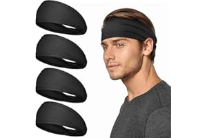Tumurup Sport Fascia Capelli Uomo, 4 Pezzi Fascette Capelli Elastica Fasce Per Capelli Uomo Antiscivolo Headband Per La Corsa E Il Running Fitness