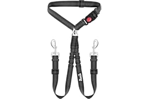 SlowTon Cinturón de Seguridad Doble para Perros, Nuevo cinturón de Seguridad de reposacabezas de Coche Doble para Mascotas sin requisito de Correa de Perro enredada Arnés de conexión elástico