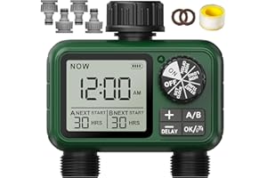 XINFUTURE Bewässerungscomputer 2 Ausgänge, Großes LCD-Display Bewässerungsuhr, Automatische Bewässerung Zeitschaltuhr mit Regenverzögertem/Manuellem/Wasserhahn-Zeitschaltuhr für Garten
