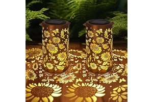 SHAREMI Solar Lantern Outdoor Garden Ornaments, 2 Pack Sunflower Hanging Gardening Lanterns for Outside Table Patio Balcony Lawn Yard Decor, Garden Lights Solar Powered Waterproof Birthday Gifts for Women Mum