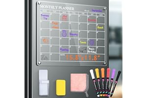 ACCWORK Magnetic Fridge Planner, 15.7''x11.8'' Weekly Planner for Fridge Clear Acrylic Calendar Board with Magnetic Dry Erase Board, 6 Markers, Pen Holder & Cloth for Menu, Meal, Memo (Single Pack)
