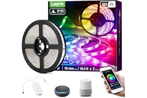 ‎LEPRO Lepro Smart LED Strip 5M Outdoor, RGB Dimmbar 150 LEDs, Smart LED Streifen Wifi, Wlan LED Band IP65 Wasserdicht, Superhell Selbstklebend Lichtband, Lichterkette Kompatibel mit Alexa, Google Home