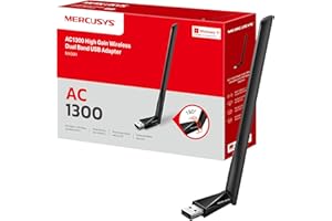 Mercusys MA30H AC1300 High Gain USB WLAN Stick Adapter mit Antennen(bis zu 867 Mbit/s 5GHz, 400 Mbit/s 2,4GHz, nur Kompatibel mit Windows 11/10 (32/64 bit)