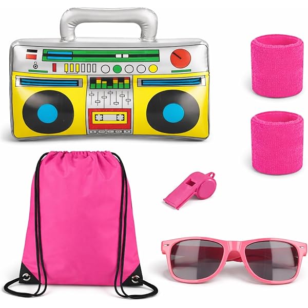 Kit Accessoires Années 80 - Sac Banane Rose, Bandeau, Bracelets, Pour Fête Déguisement - 6