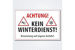 ‎PG PICO SIGNS SCHILDER UND MEHR Hochwertiges Schild Alu-Dibond mit UV-Schutzlackierung " ACHTUNG! KEIN WINTERDIENST" 200 x 300 mm rechteckig | Betreten auf eigene Gefahr | Hinweisschild aus Wetterfestem Alu/Dibond