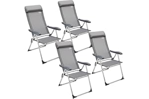 Casaria Gartenstühle 4er Set Klappbar 7-Fach Verstellbar Alu mit hoher Rückenlehne Liegefunktion Faltbar Balkon Campingstuhl Klappstuhl Hochlehner